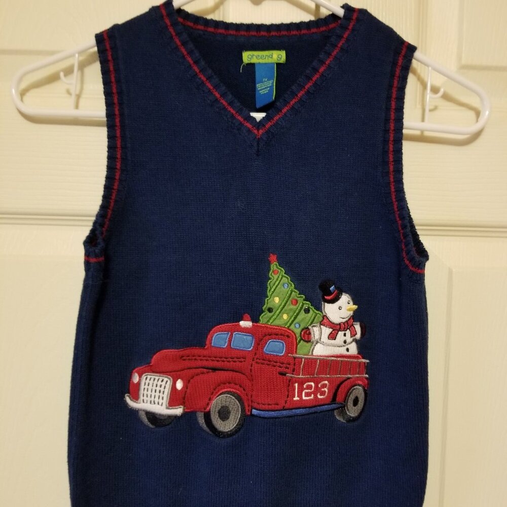 Boy Christmas tree truck sweater vest Size: 7X